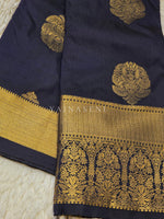Load image into Gallery viewer, Monochrome Series : Semi Kanchi Silk Saree - Dark Blue Black
