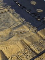 Load image into Gallery viewer, Monochrome Series : Semi Kanchi Silk Saree - Dark Blue Black
