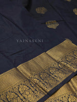 Load image into Gallery viewer, Monochrome Series : Semi Kanchi Silk Saree - Dark Blue Black
