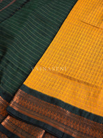Load image into Gallery viewer, Kalyani Cotton Saree (checkered) - Copper Zari : Mustard x Dark Green
