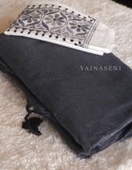 Load image into Gallery viewer, Khadi cotton plain saree x Embroidered blouse material : Grey
