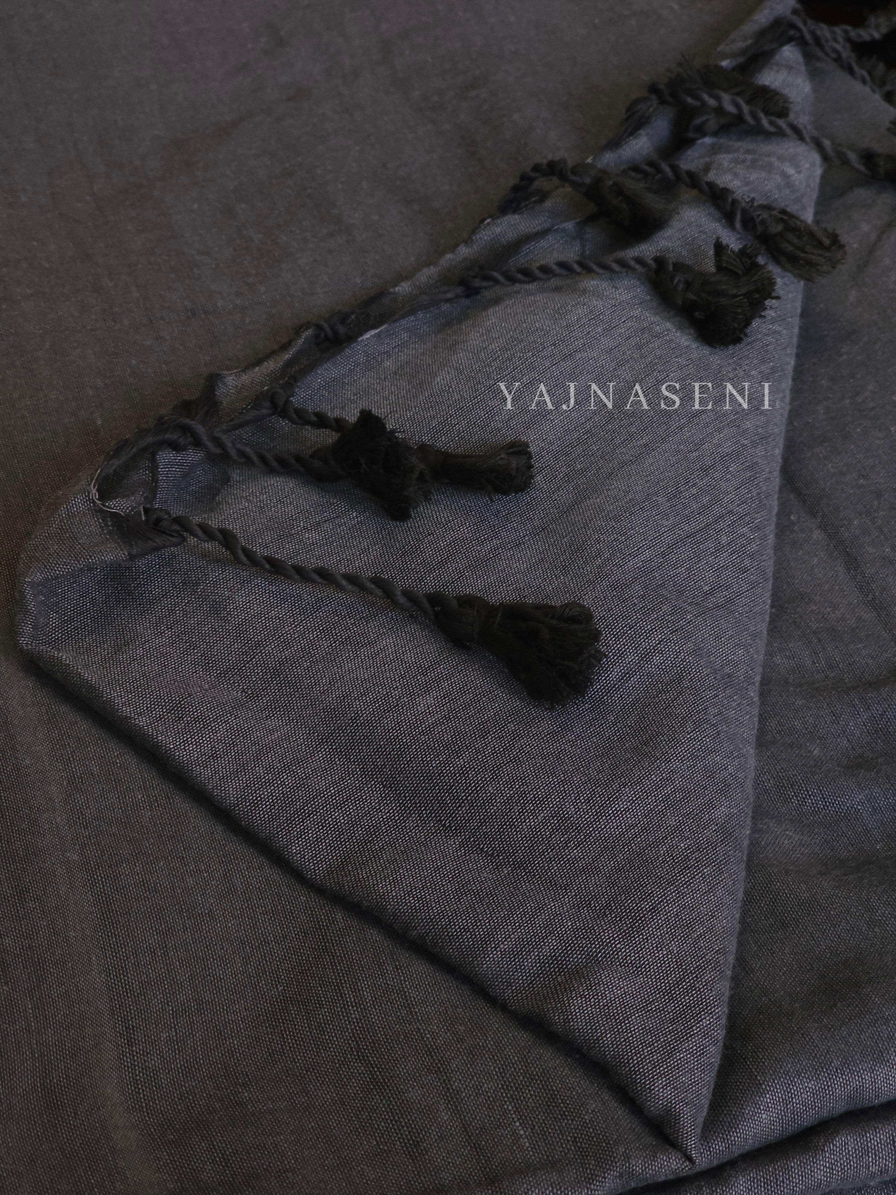 Khadi cotton plain saree x Embroidered blouse material : Grey