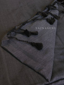 Khadi cotton plain saree x Embroidered blouse material : Grey