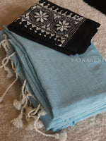Load image into Gallery viewer, Khadi cotton plain saree x Embroidered blouse material : Light Blue
