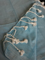 Load image into Gallery viewer, Khadi cotton plain saree x Embroidered blouse material : Light Blue
