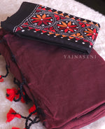 Load image into Gallery viewer, Khadi cotton plain saree x Embroidered blouse material : Maroon
