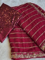 Load image into Gallery viewer, Georgette x Sequins Embroidered Saree : Maroon
