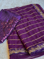 Load image into Gallery viewer, Georgette x Sequins Embroidered Saree : Purple

