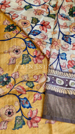 Load image into Gallery viewer, Soft Tussar Saree x Printed Kalamkari : Floral Peacock
