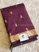 Load image into Gallery viewer, Kanchi cotton silk saree x mini border : Plum
