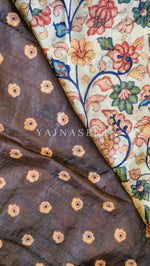 Load image into Gallery viewer, Soft Tussar Saree x Printed Kalamkari : Floral Peacock
