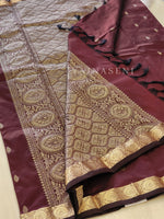 Load image into Gallery viewer, Kanchi cotton silk saree x mini border : Maroon
