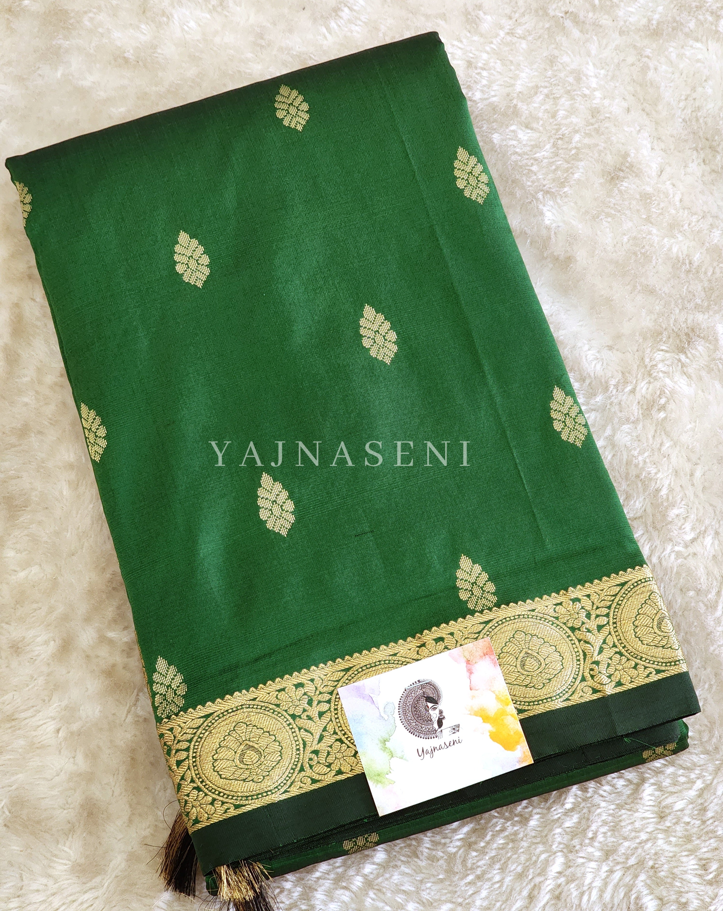 Kanchi cotton silk saree x mini border : Green
