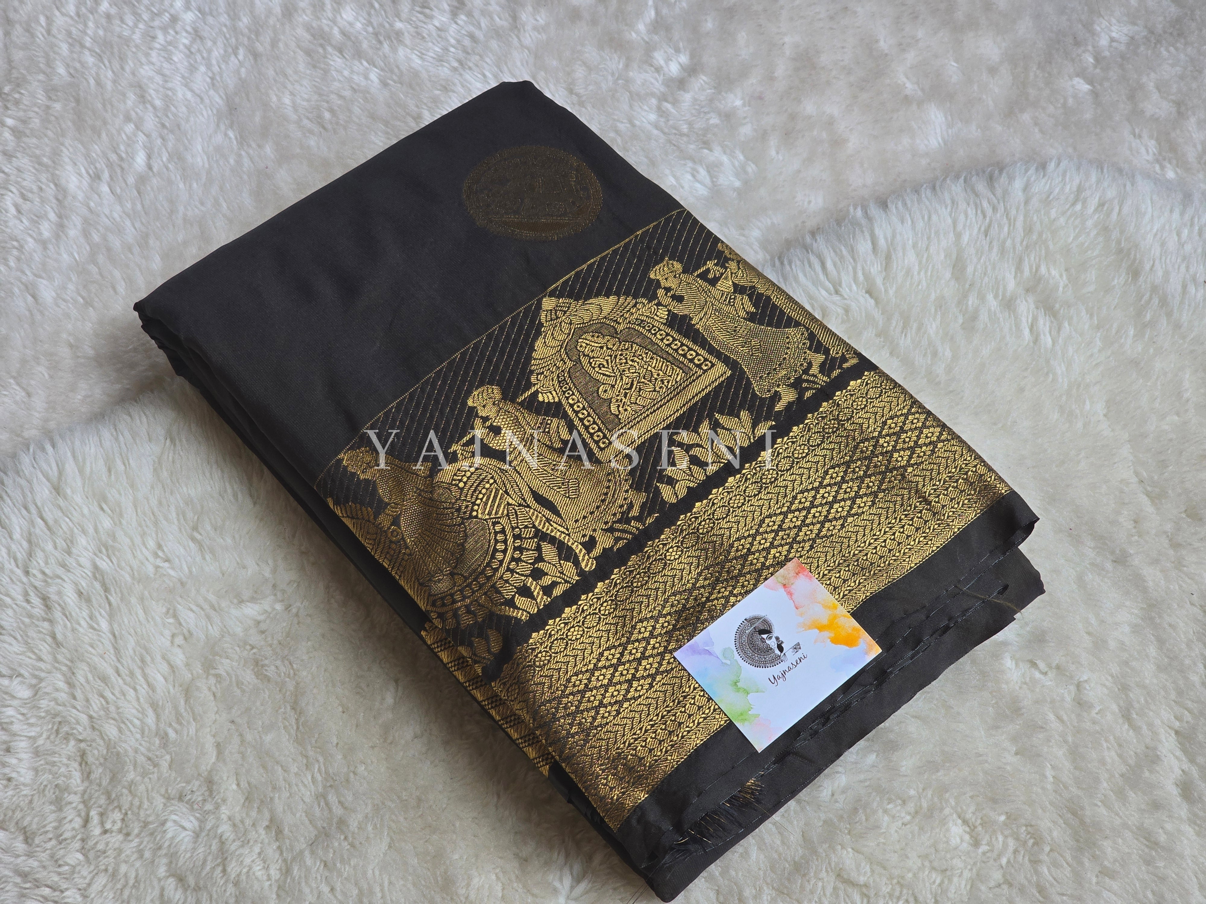 Pallakku Series : Semi Kanchi Silk Saree - Jet Black