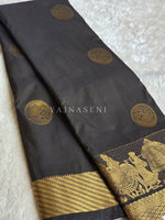 Load image into Gallery viewer, Pallakku Series : Semi Kanchi Silk Saree - Jet Black
