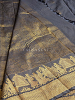 Load image into Gallery viewer, Pallakku Series : Semi Kanchi Silk Saree - Jet Black
