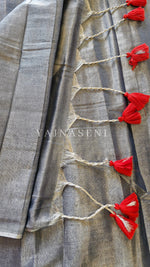 Load image into Gallery viewer, Tissue Saree x Colour Tassels : Metallic Silver Blue
