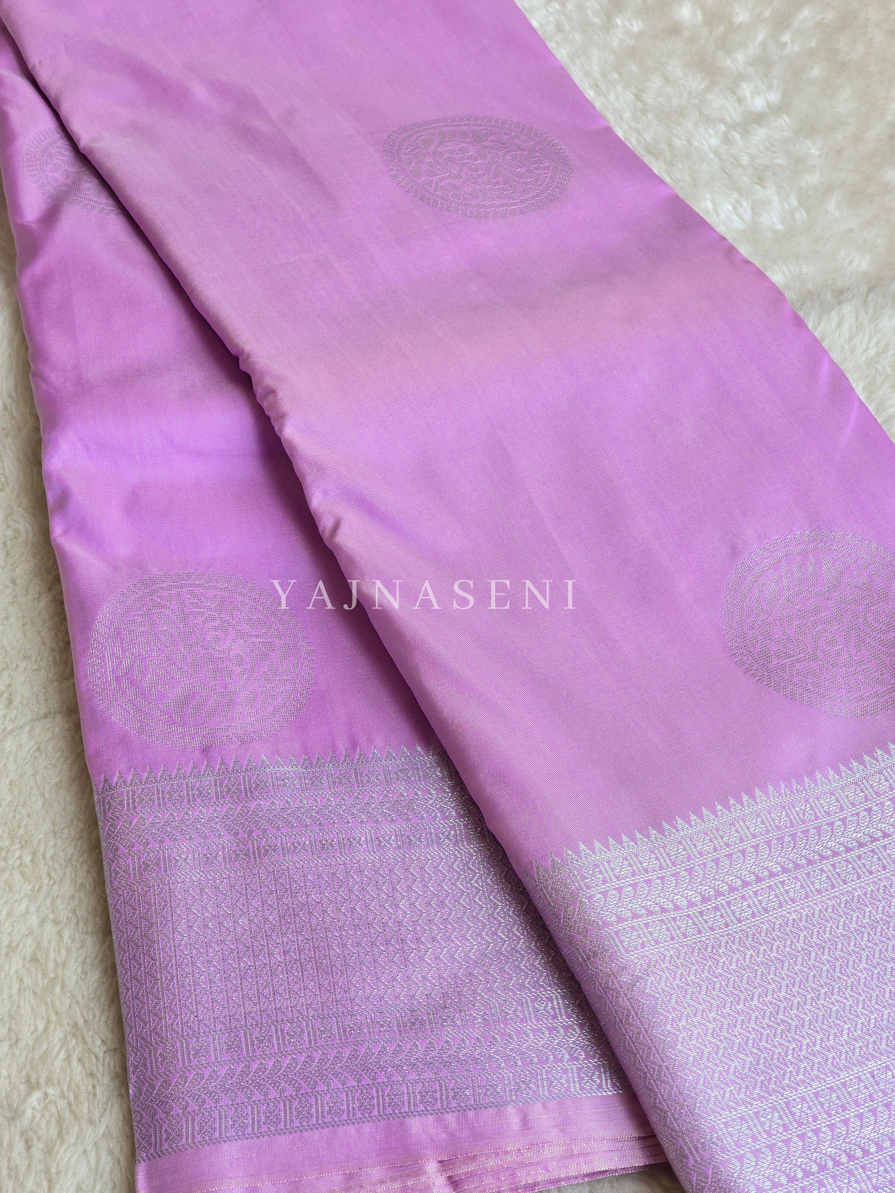 Semi Soft Silk Silver Zari Saree - Lilac