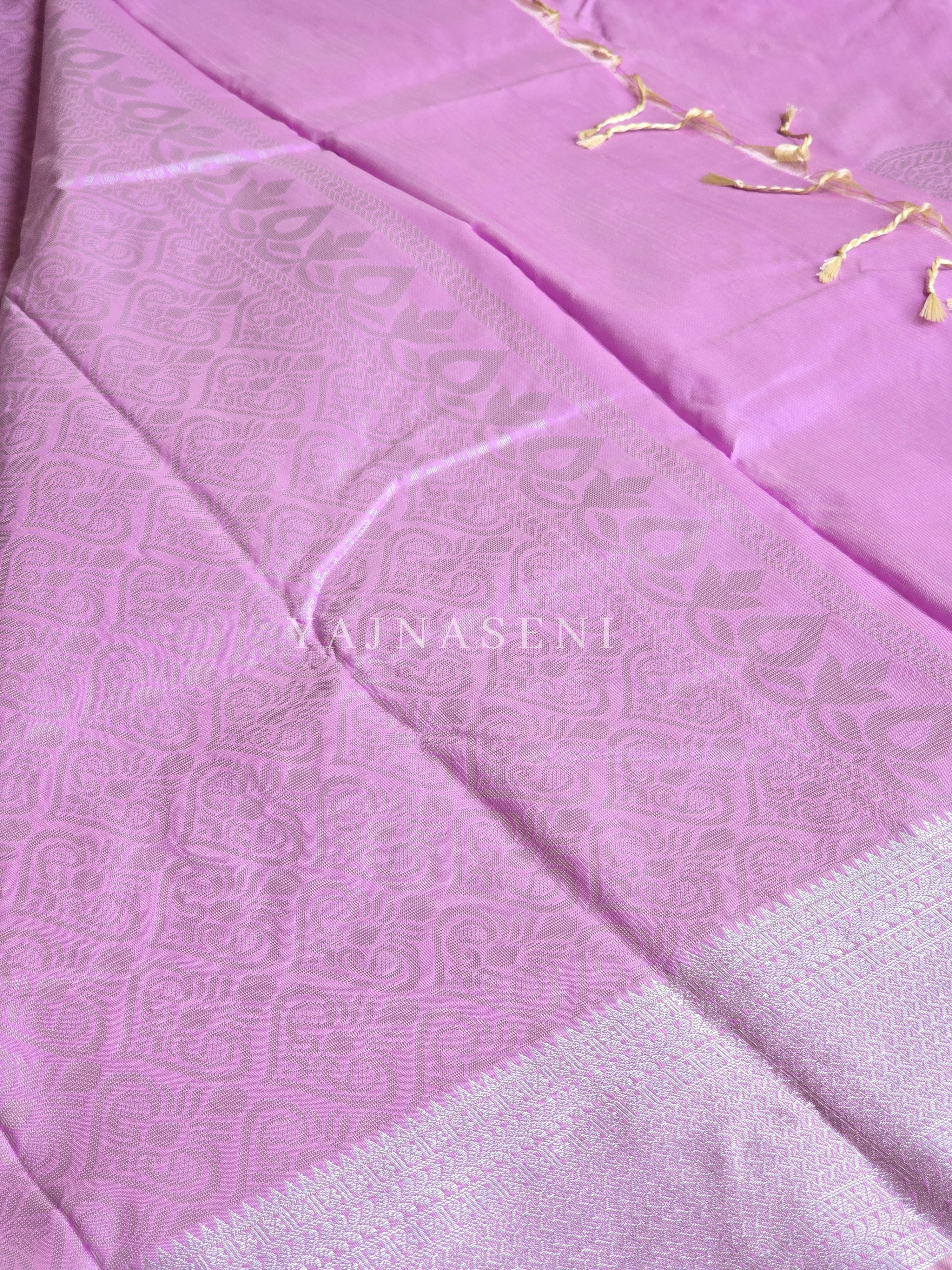 Semi Soft Silk Silver Zari Saree - Lilac