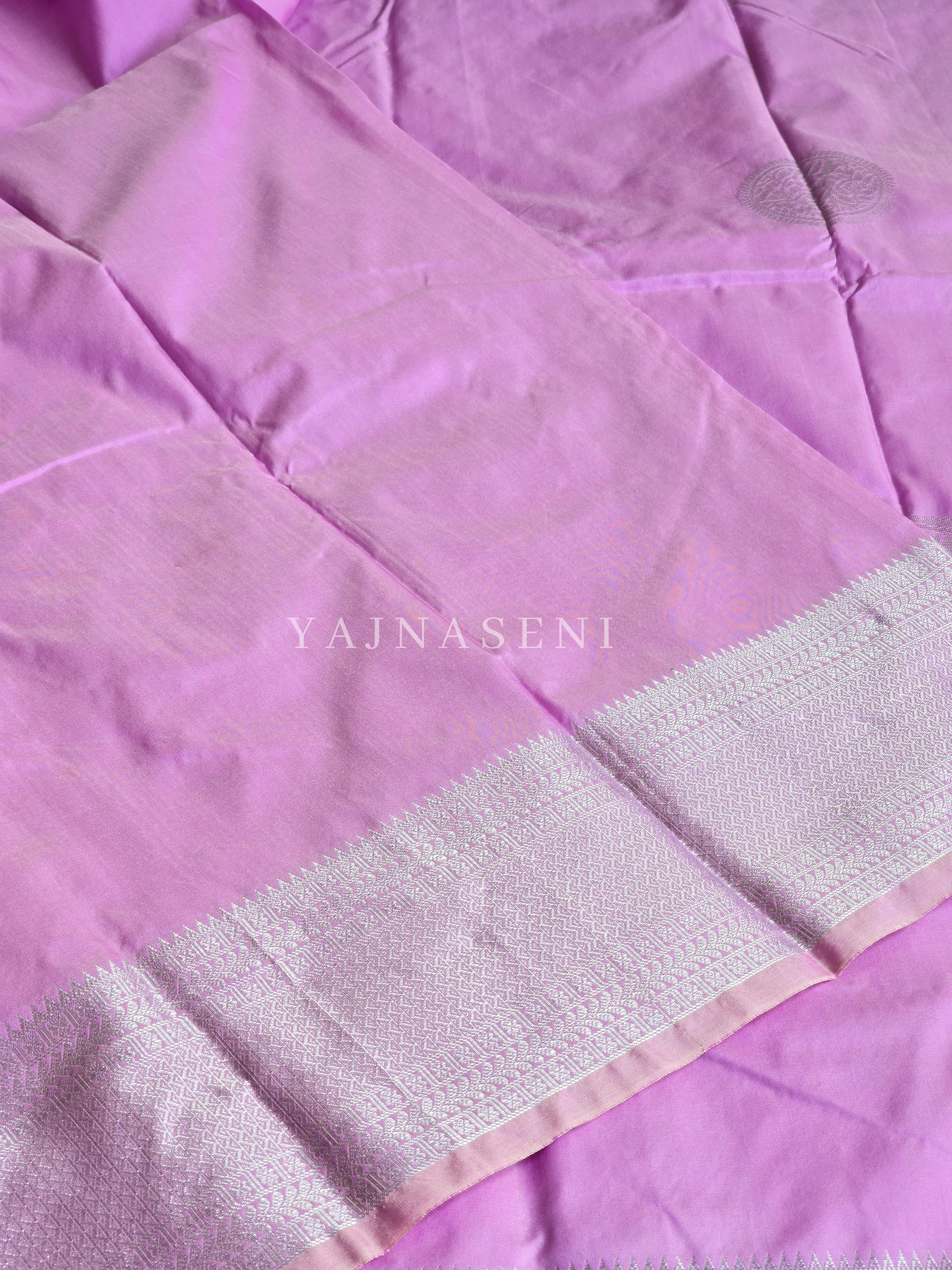 Semi Soft Silk Silver Zari Saree - Lilac