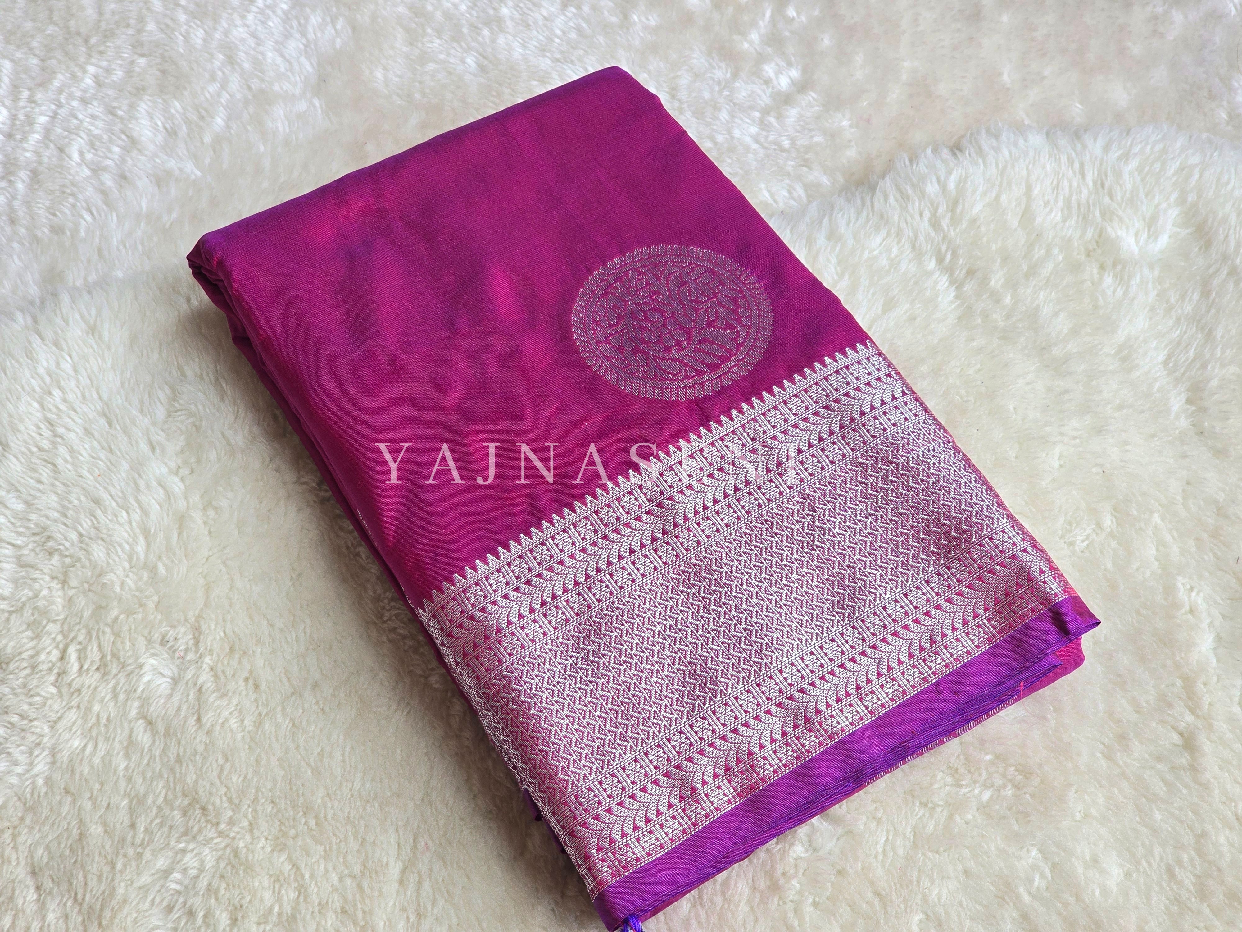 Semi Soft Silk Silver Zari Saree - Berry