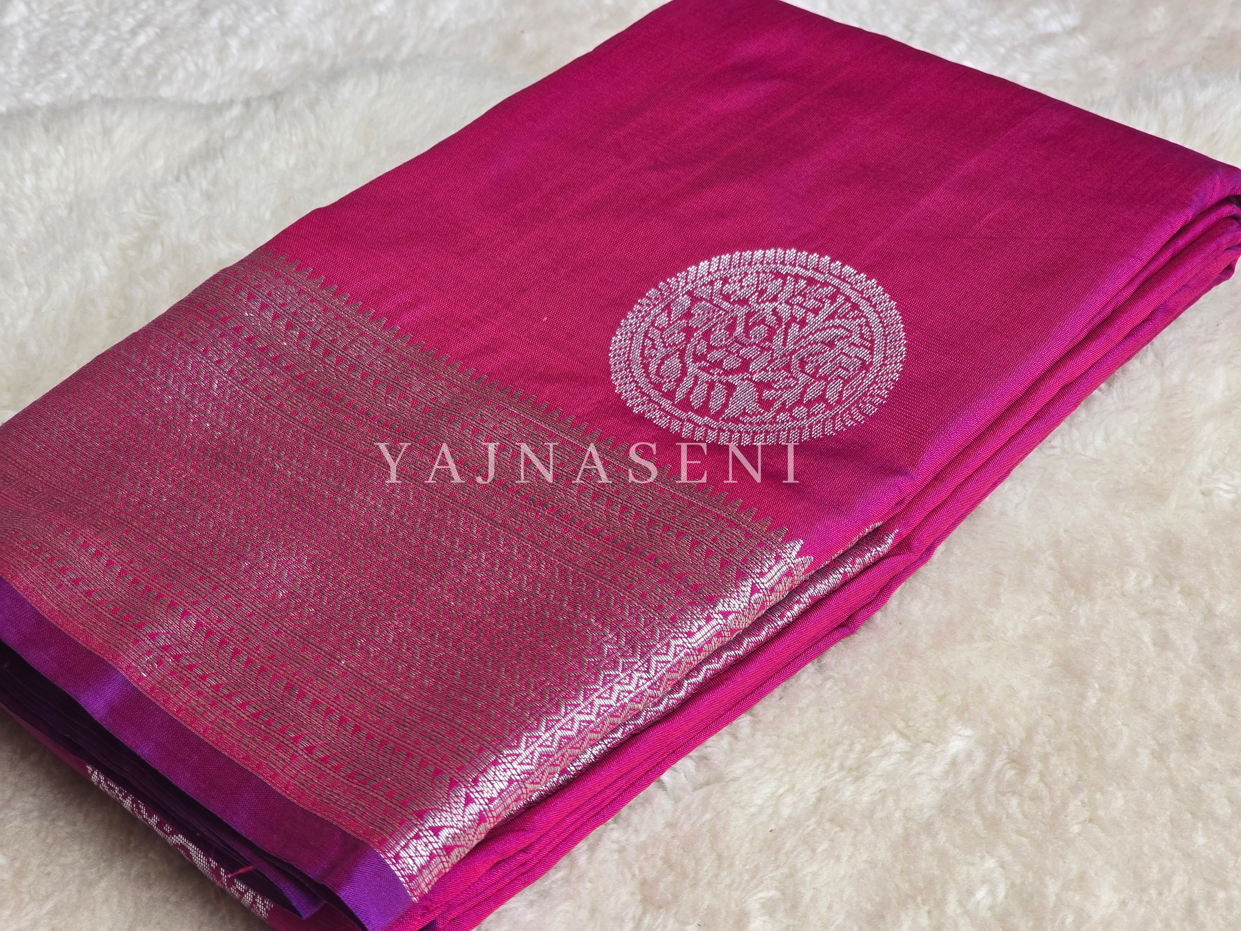 Semi Soft Silk Silver Zari Saree - Berry