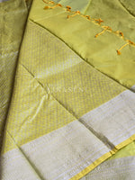 Load image into Gallery viewer, Semi Soft Silk Silver Zari Saree - Chartreuse Green
