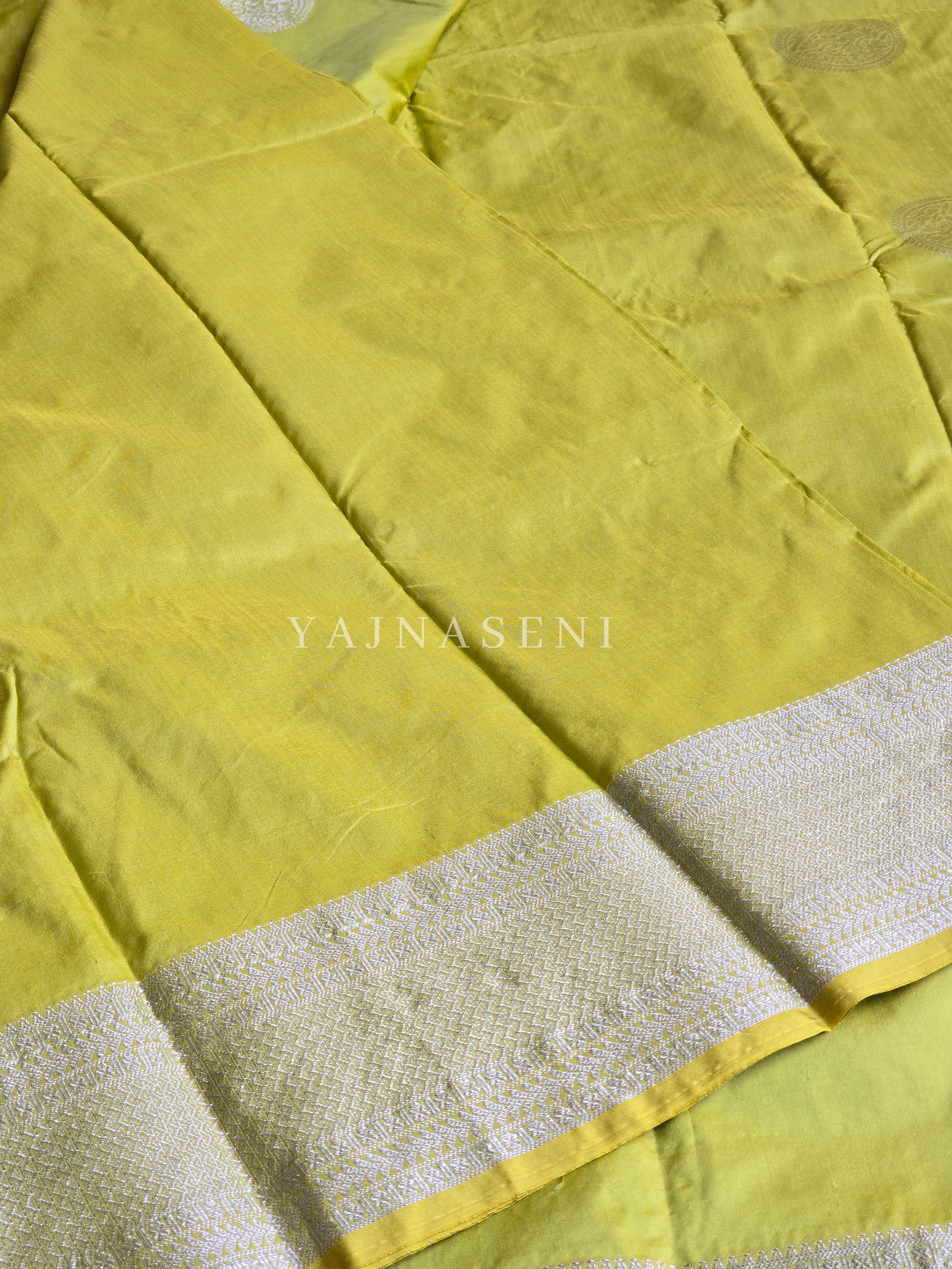 Semi Soft Silk Silver Zari Saree - Chartreuse Green