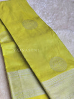 Load image into Gallery viewer, Semi Soft Silk Silver Zari Saree - Chartreuse Green
