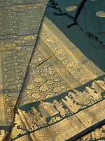 Load image into Gallery viewer, Pallakku Series : Semi Kanchi Silk Saree - Timber Green
