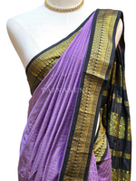 Load image into Gallery viewer, Kalyani Cotton Saree (checkered) - Gold Zari : Dusky Lavender x Black

