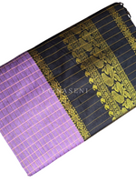 Load image into Gallery viewer, Kalyani Cotton Saree (checkered) - Gold Zari : Dusky Lavender x Black
