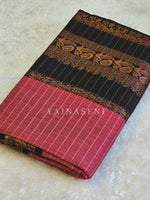 Load image into Gallery viewer, Kalyani Cotton Saree (checkered) - Copper Zari : Pastel Red x Black
