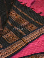 Load image into Gallery viewer, Kalyani Cotton Saree (checkered) - Copper Zari : Pastel Red x Black
