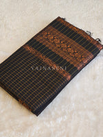 Load image into Gallery viewer, Kalyani Cotton Saree (checkered) - Copper Zari : Black
