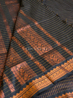 Load image into Gallery viewer, Kalyani Cotton Saree (checkered) - Copper Zari : Black
