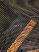 Load image into Gallery viewer, Kalyani Cotton Saree (checkered) - Copper Zari : Black
