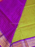 Load image into Gallery viewer, Kalyani Cotton Saree (checkered) - Gold Zari : Olive x Purple Garnet
