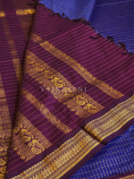 Load image into Gallery viewer, Kalyani Cotton Saree (checkered) - Gold Zari : Royal Blue x Dark Purple
