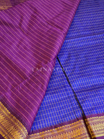 Load image into Gallery viewer, Kalyani Cotton Saree (checkered) - Gold Zari : Royal Blue x Dark Purple
