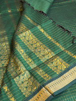 Load image into Gallery viewer, Kalyani Cotton Saree (checkered) - Gold Zari : Dark Green
