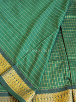 Load image into Gallery viewer, Kalyani Cotton Saree (checkered) - Gold Zari : Dark Green
