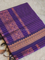 Load image into Gallery viewer, Kalyani Cotton Saree (checkered) - Copper Zari : Violet
