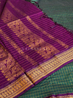 Load image into Gallery viewer, Kalyani Cotton Saree (checkered) - Copper Zari : Dark green x Dark Purple

