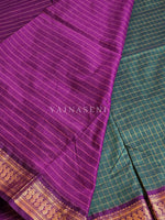 Load image into Gallery viewer, Kalyani Cotton Saree (checkered) - Copper Zari : Dark green x Dark Purple
