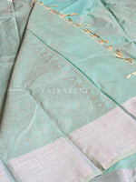 Load image into Gallery viewer, Semi Soft Silk Silver Zari Saree - Pastel Turquoise
