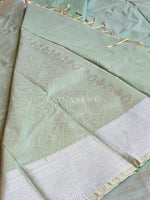 Load image into Gallery viewer, Semi Soft Silk Silver Zari Saree - Pastel Mint
