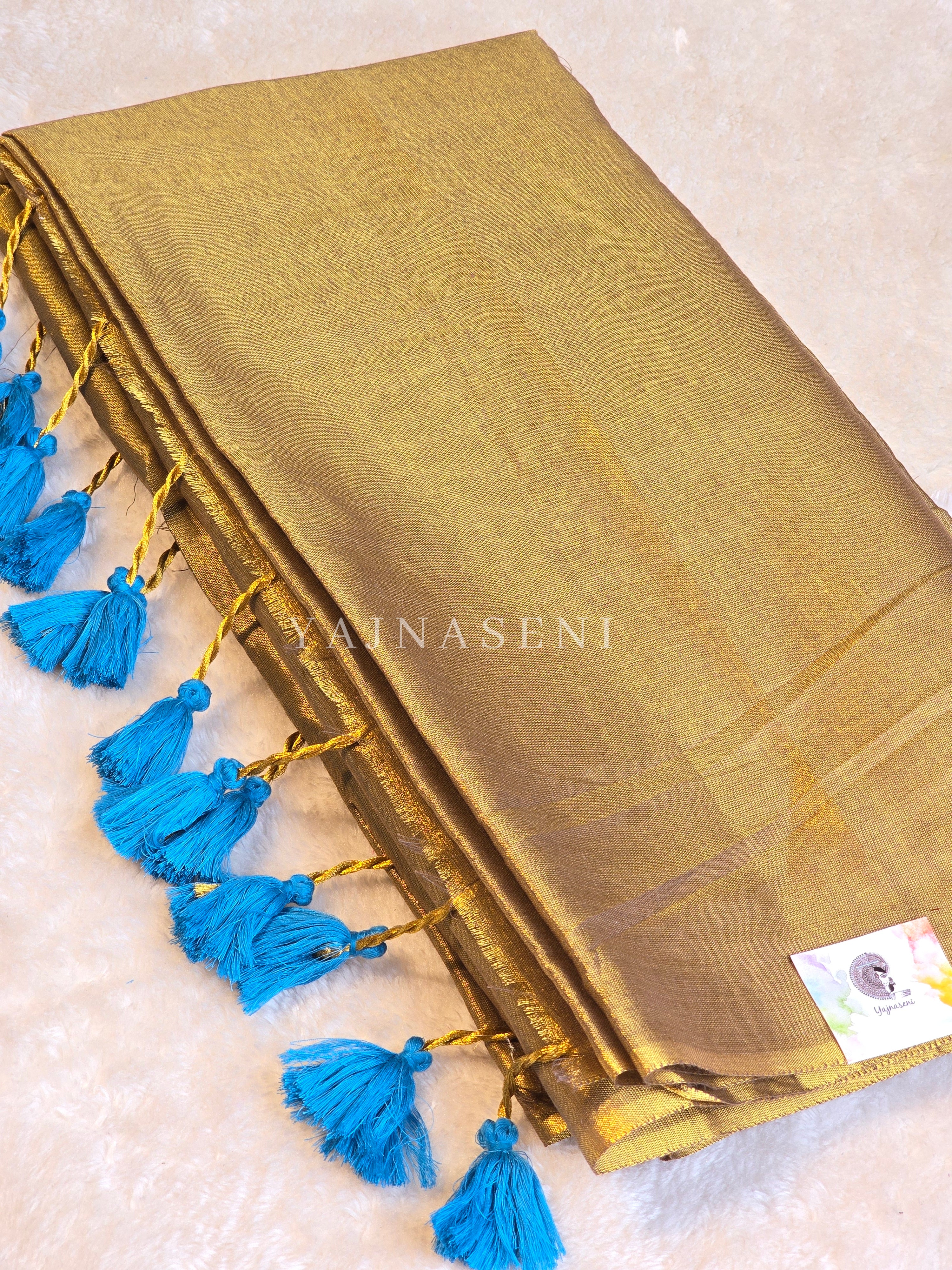 Tissue Saree x Colour Tassels : Metallic Dark Gold