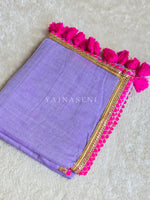 Load image into Gallery viewer, Mulmul Cotton x PomPom Saree : Lavender x Hot Pink
