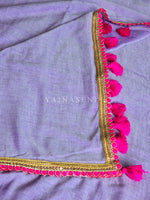 Load image into Gallery viewer, Mulmul Cotton x PomPom Saree : Lavender x Hot Pink
